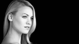 Woman blonde hair earrings side - pointillism free wallpaper