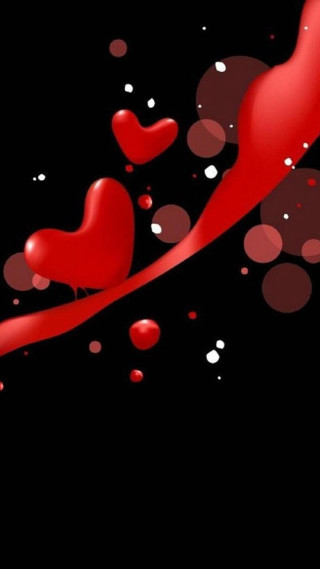 Red heart black background bubbles - bubble free wallpaper