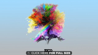 Colorful tree blue sky fire - artwork free wallpaper