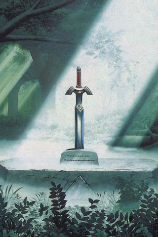 Sword forest waterfall light trees - free gaming wallpaper