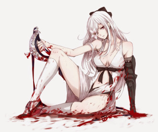 Woman knife blood sitting ground - over her body free wallpaper