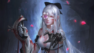 Woman white hair cat costume - her hand and a knife free wallpaper