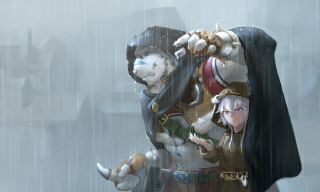Man costume sword rain beard - holding free wallpaper