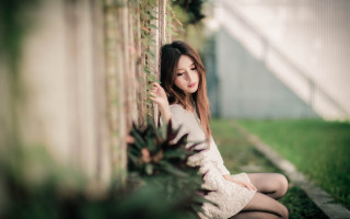 Woman sitting ground wall plant - a green plant free wallpaper