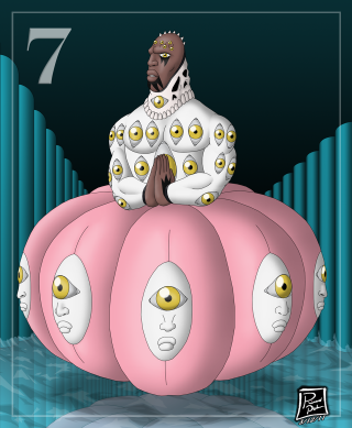 Cartoon man sitting giant pumpkin - tarot card free wallpaper