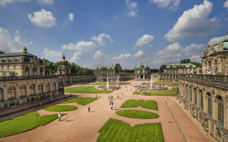 Large building green grass fountain - neoclassicism free wallpaper for desktop