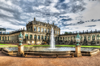 Large building fountain cloudy sky 2 - a cloudy sky above free wallpaper