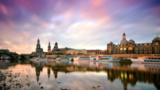 River boats city clouds buildings - a few building free wallpaper