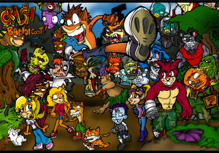 Cartoon people forest dog cat - a cartoon of a bunch free wallpaper