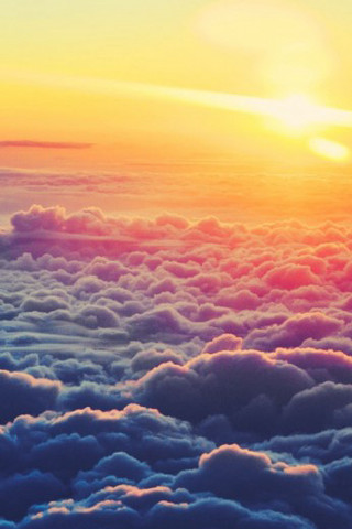 Sunset clouds plane flying sky - colorful cloud free wallpaper