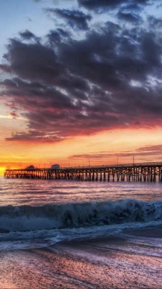 Pier sunset waves orange sky - sunset free wallpaper