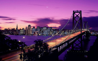 Long bridge city nighttime lights - a long bridge free wallpaper
