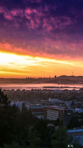 City bridge sunset purple sky - a city free wallpaper