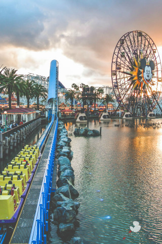 Roller coaster ferris wheel park - sunrise free wallpaper