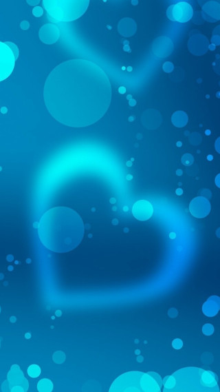 Blue background bubbles heart side - abstract art free wallpaper