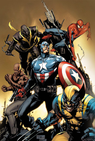 Avengers group yellow background sky - ashcan school free wallpaper