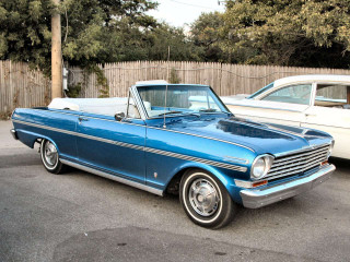 Blue car white fence trees - 1 9 6 0 s free wallpaper