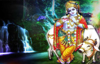 God cow waterfall background painting - a painting of a god free wallpaper