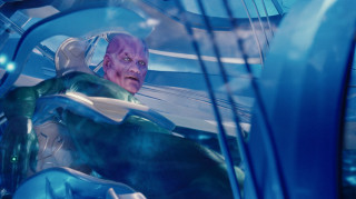 Futuristic man purple hair blue - a futuristic suit free wallpaper
