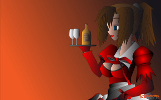 Woman holding tray bottle wine - a bottle of wine free wallpaper