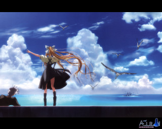 Girl long hair ledge ship - overhead free wallpaper