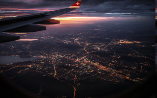 City view airplane window night - aerial free wallpaper