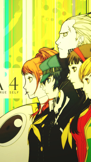 Anime characters green yellow background - an album cover free wallpaper