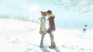 Man woman snow snowman tree - a man and woman free wallpaper