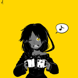 Woman holding coffee speech bubble - free cyberpunk wallpaper