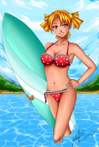 Cartoon girl bikini surfboard water - loony toon free wallpaper