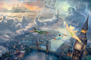 Fairy flying city clocktower ledged - cliff childs free wallpaper
