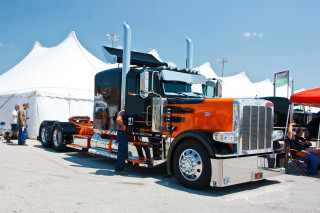 Semi truck tented area people - a large semi truck free wallpaper