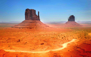 Desert landscape river rocks sky - american scene painting free wallpaper