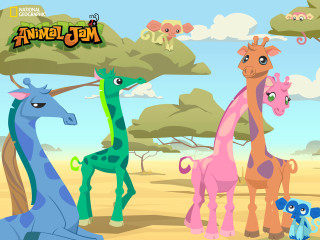 Cartoon giraffes field trees sky - artgem free wallpaper