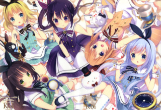 Anime girls cats mice back - their back free wallpaper