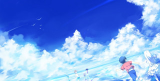 People field blue sky clouds 2 - cloud and birds free wallpaper