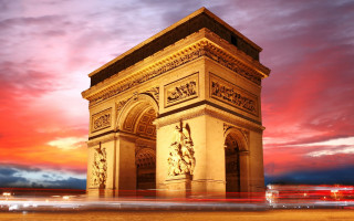Tall monument clock sunset red - impressionist painting free wallpaper