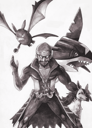 Man sword shark dog drawing - modern free wallpaper