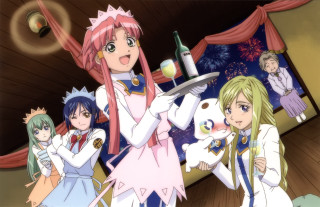 Anime girls food wine tray - their hand and a man holding free wallpaper