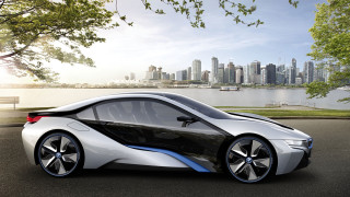 Futuristic car lake city skyline 2 - panfuturism free wallpaper for desktop