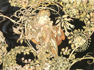 Woman flowers vines bird background - a painting of a woman free wallpaper