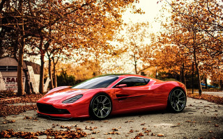Red sports car parking lot 74 - autumn free wallpaper