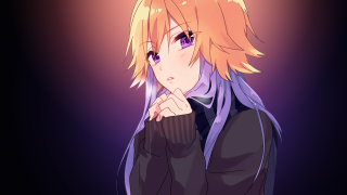Blonde anime girl purple eyes - under her chin free wallpaper