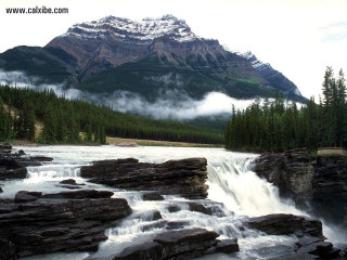 Waterfall mountain clouds trees sky - douglas robertson bisset free wallpaper