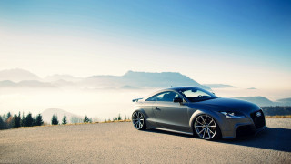 Car parked road mountains background - matte finish free wallpaper