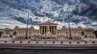 Large building flag pole cloudy - berlin secession free wallpaper
