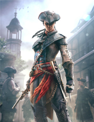 Woman costume sword hat street - free cyberpunk wallpaper