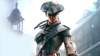 Woman black outfit hat clock 2 - a clock tower in the background free wallpaper