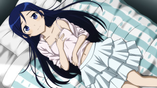 Woman bed white dress blue - closed free wallpaper
