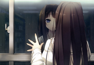 Girl long hair window hands - her hip free wallpaper